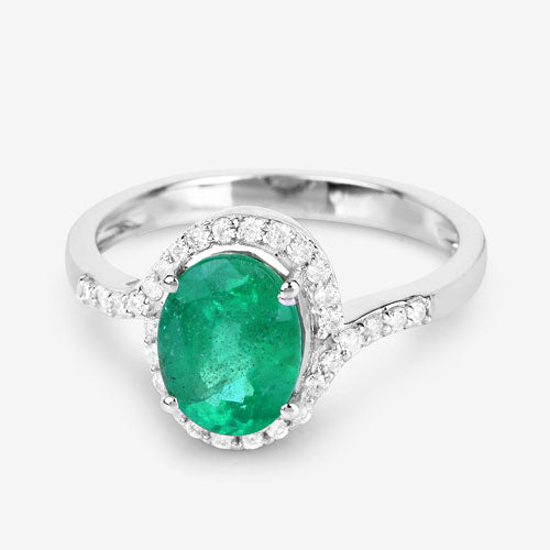 Bague de fiançailles en or blanc 14K avec émeraude zambienne de 1,92 carat et diamants
