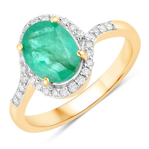 Anillo de Compromiso de Esmeralda Zambiana y Diamante de 1.92 Quilates en Oro Amarillo de 14K