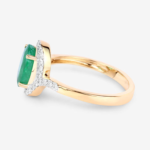 Anillo de Compromiso de Esmeralda Zambiana y Diamante de 1.92 Quilates en Oro Amarillo de 14K