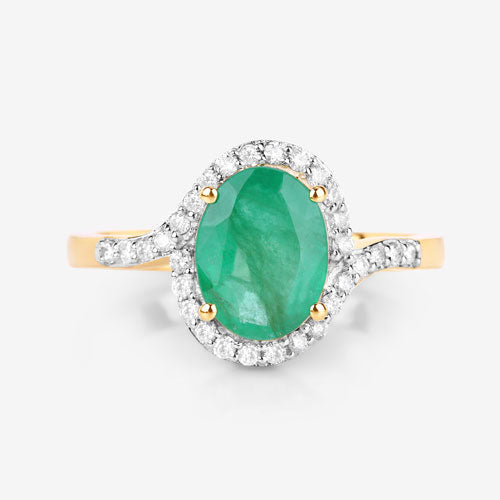Anillo de Compromiso de Esmeralda Zambiana y Diamante de 1.92 Quilates en Oro Amarillo de 14K