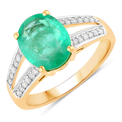 Anillo de Compromiso de Esmeralda Zambiana y Diamante de 2.29 Quilates en Oro Amarillo de 14K