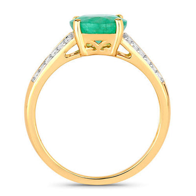 Bague de fiançailles en or jaune 14K avec émeraude zambienne de 2,29 carats et diamants