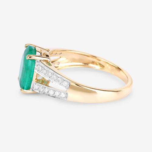 Anillo de Compromiso de Esmeralda Zambiana y Diamante de 2.29 Quilates en Oro Amarillo de 14K