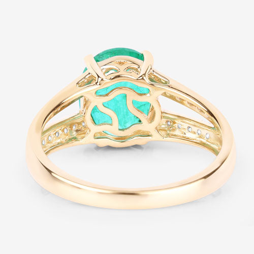 Anillo de Compromiso de Esmeralda Zambiana y Diamante de 2.29 Quilates en Oro Amarillo de 14K