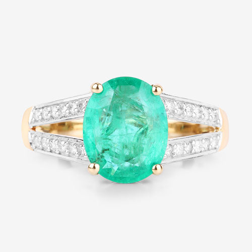 Anillo de Compromiso de Esmeralda Zambiana y Diamante de 2.29 Quilates en Oro Amarillo de 14K