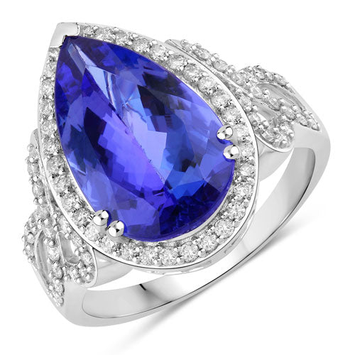 5.78 Carat Genuine Tanzanite and Diamond 14K White Gold Ring