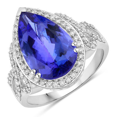 5.78 Carat Genuine Tanzanite and Diamond 14K White Gold Ring
