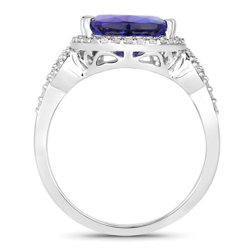 5.78 Carat Genuine Tanzanite and Diamond 14K White Gold Ring