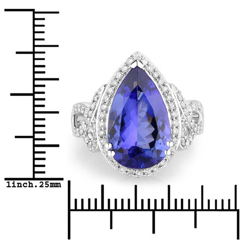 5.78 Carat Genuine Tanzanite and Diamond 14K White Gold Ring