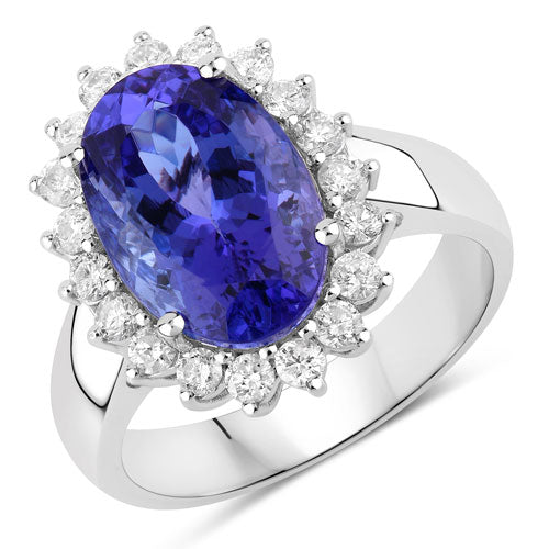 Bague en Or Blanc 14K avec Tanzanite et Diamants Blancs de 5,92 Carats
