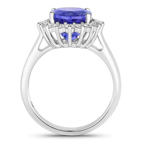 Bague en Or Blanc 14K avec Tanzanite et Diamants Blancs de 5,92 Carats