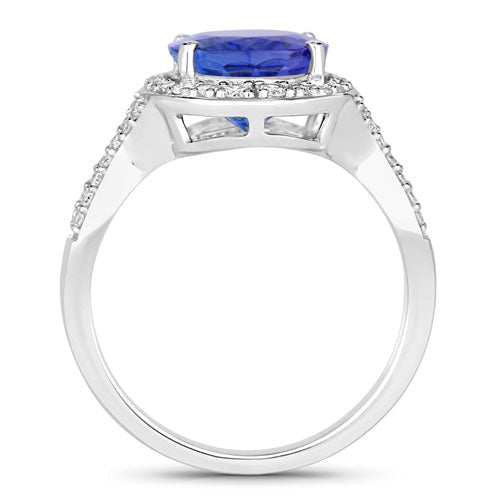 Anillo de 4.12 quilates de tanzanita genuina y diamantes en oro blanco de 14 quilates