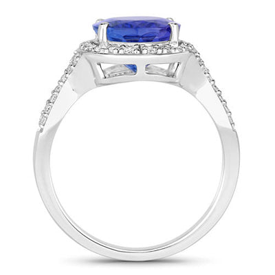 4.12 Carat Genuine Tanzanite and Diamond 14K White Gold Ring