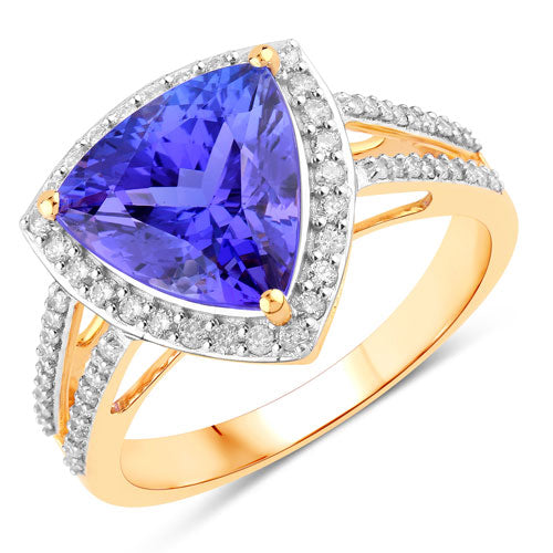 Bague en or jaune 14K avec tanzanite véritable de 4,10 carats et diamants blancs