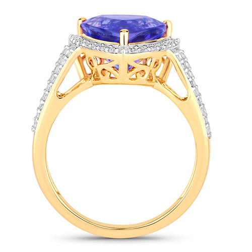 Bague en or jaune 14K avec tanzanite véritable de 4,10 carats et diamants blancs