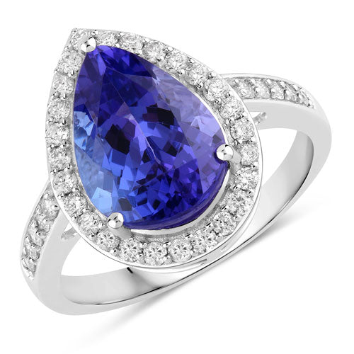 4.46 Carat Genuine Tanzanite and Diamond Halo Ring