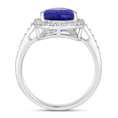 4.46 Carat Genuine Tanzanite and Diamond Halo Ring