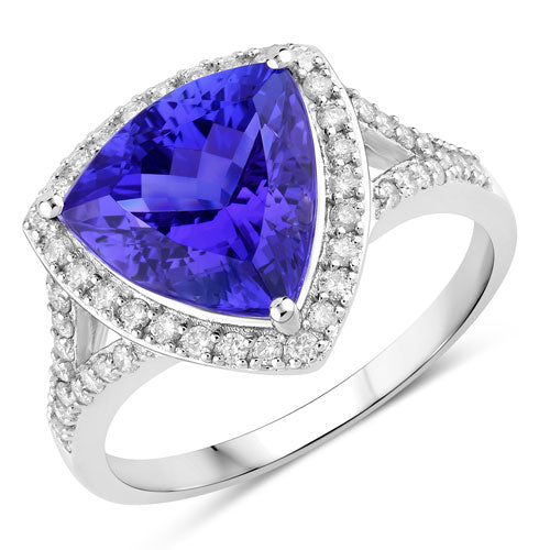 Bague en Or Blanc 14K avec Tanzanite et Diamant de 4,42 Carats