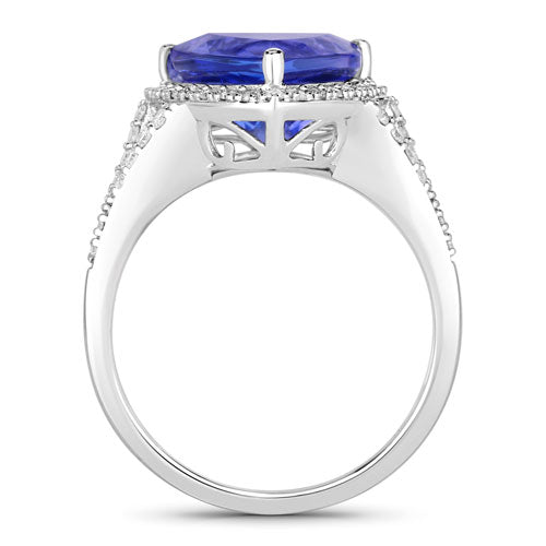 Bague en Or Blanc 14K avec Tanzanite et Diamant de 4,42 Carats