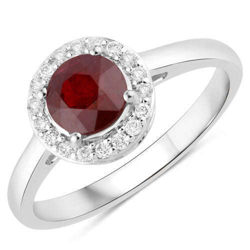 Bague de fiançailles en rubis et diamants de 1,12 carat en or blanc 14K