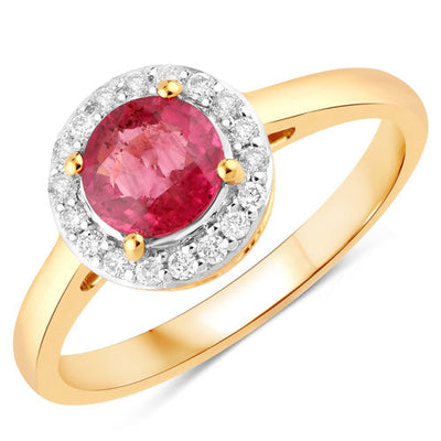 Bague Halo en Rubis et Diamants de 1,12 Carat en Or Jaune 14K