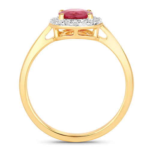 1.12 Carat Ruby and Diamond Halo Ring in 14K Yellow Gold