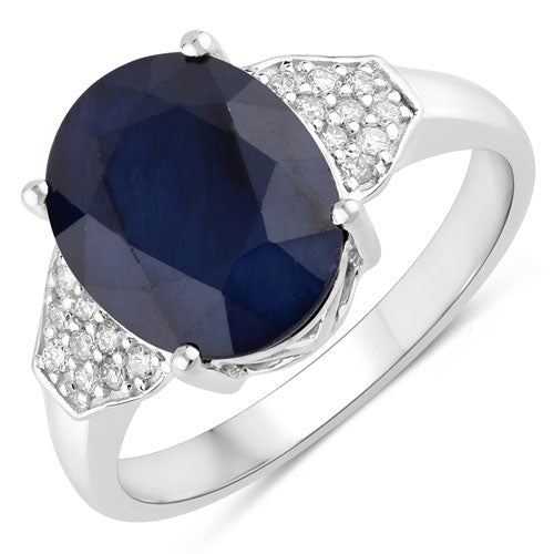 Anillo de Zafiro Azul y Diamante de 4.46 Quilates en Oro Blanco de 14K