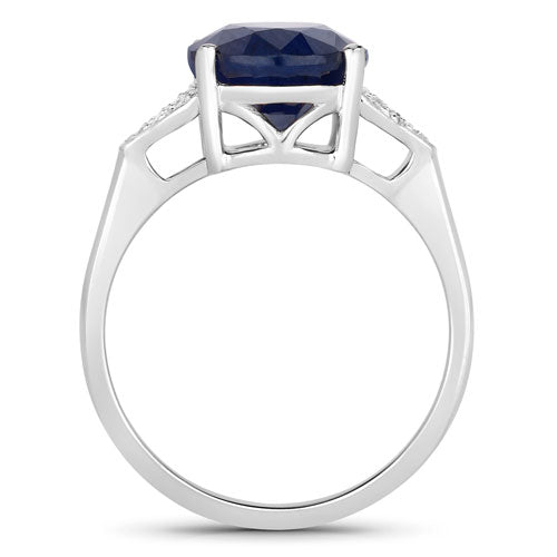 Anillo de Zafiro Azul y Diamante de 4.46 Quilates en Oro Blanco de 14K