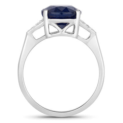 4.46 Carat Blue Sapphire and Diamond 14K White Gold Ring