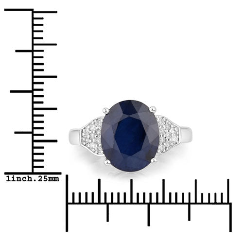 Anillo de Zafiro Azul y Diamante de 4.46 Quilates en Oro Blanco de 14K