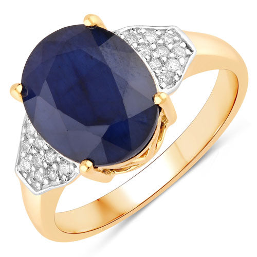 Anillo de Zafiro Azul y Diamante de 14K de 4.46 Quilates
