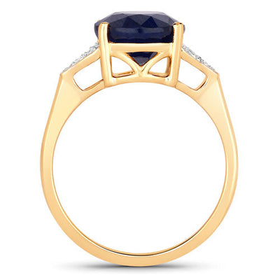 4.46 Carat Blue Sapphire and Diamond 14K Yellow Gold Ring