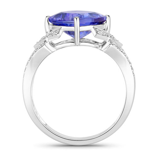 3.43 Carat Genuine Tanzanite and Diamond 14K White Gold Ring