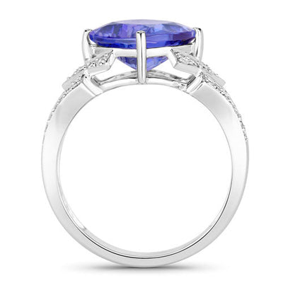 3.43 Carat Genuine Tanzanite and Diamond 14K White Gold Ring