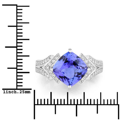 3.43 Carat Genuine Tanzanite and Diamond 14K White Gold Ring