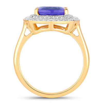 Bague en or jaune 14K avec tanzanite véritable de 4,84 carats et diamants blancs