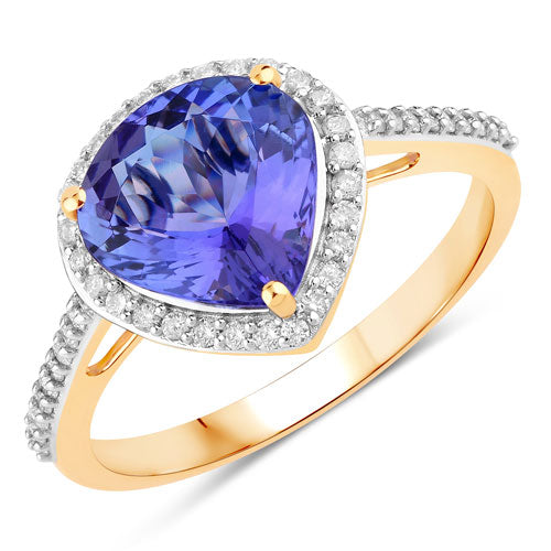 Bague en Or Jaune 14K avec Tanzanite et Diamants Blancs de 2,49 Carats