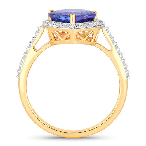 Bague en Or Jaune 14K avec Tanzanite et Diamants Blancs de 2,49 Carats