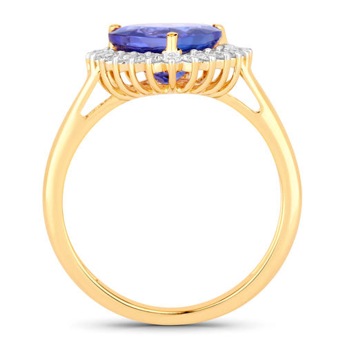 2.68 Carat Genuine Tanzanite & Diamond 14K Yellow Gold Engagement Ring