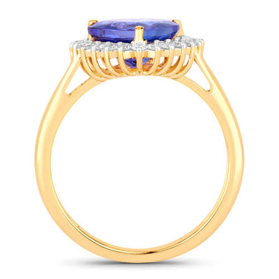 2.68 Carat Genuine Tanzanite & Diamond 14K Yellow Gold Engagement Ring