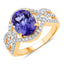 3.56 Carat Genuine Tanzanite and White Diamond Ring in 14K Yellow Gold