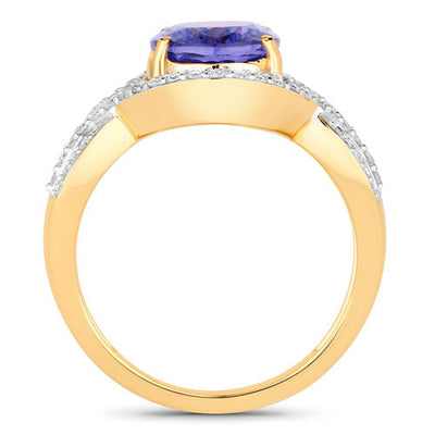 Bague en Tanzanite et Diamants Blancs de 3,56 Carats en Or Jaune 14K