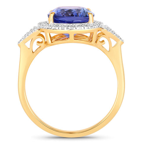 Anillo de 4.13 quilates de tanzanita genuina y diamantes en oro amarillo de 14 quilates