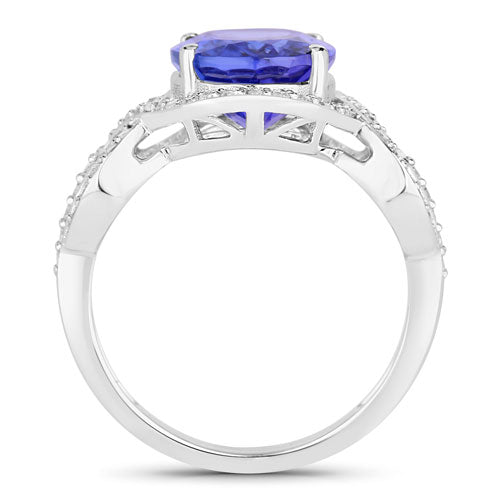 Bague en Tanzanite et Diamants Blancs de 4,54 Carats en Or Blanc 14K
