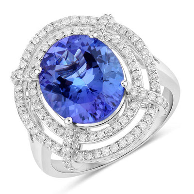 Anillo de 5.17 quilates de tanzanita genuina y diamantes blancos en oro blanco de 14 quilates