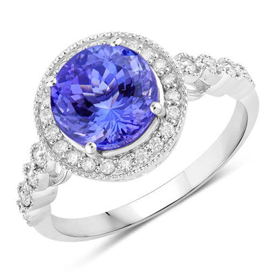 Bague en Or Blanc 14K avec Tanzanite et Diamants Blancs de 3,21 Carats