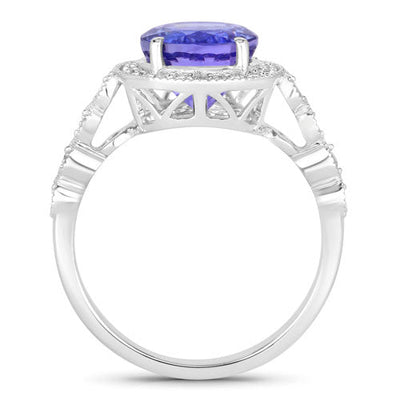 Bague en Or Blanc 14K avec Tanzanite et Diamants Blancs de 3,21 Carats