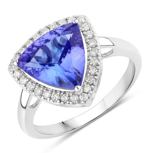 Bague Halo en Tanzanite et Diamants Blancs de 3,23 Carats