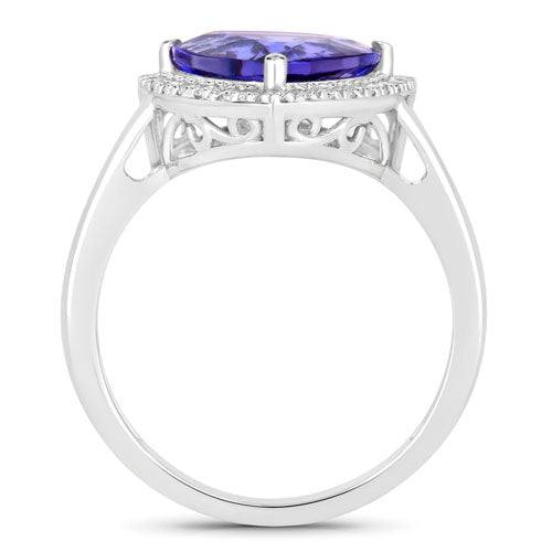 Bague Halo en Tanzanite et Diamants Blancs de 3,23 Carats