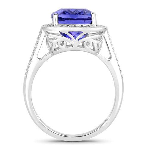 Bague en or blanc 14K avec tanzanite véritable de 5,59 carats et diamants blancs